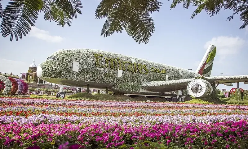 در نزدیکی برج خلیفه، باغ معجزه دبی (Dubai Miracle Garden) قرار دارد